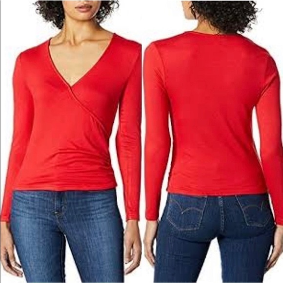 Cupcakes and Cashmere Erick Knit Faux Wrap Top in Red Size Small - Picture 7 of 7